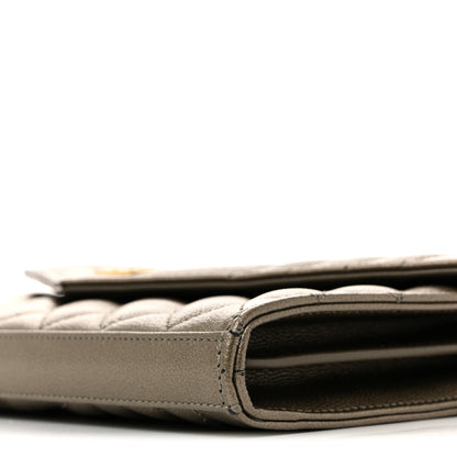 Saint Laurent Metallic Grain De Poudre Mixed Matelasse Triquilt Monogram Chain Wallet Piombo 10 of 16
