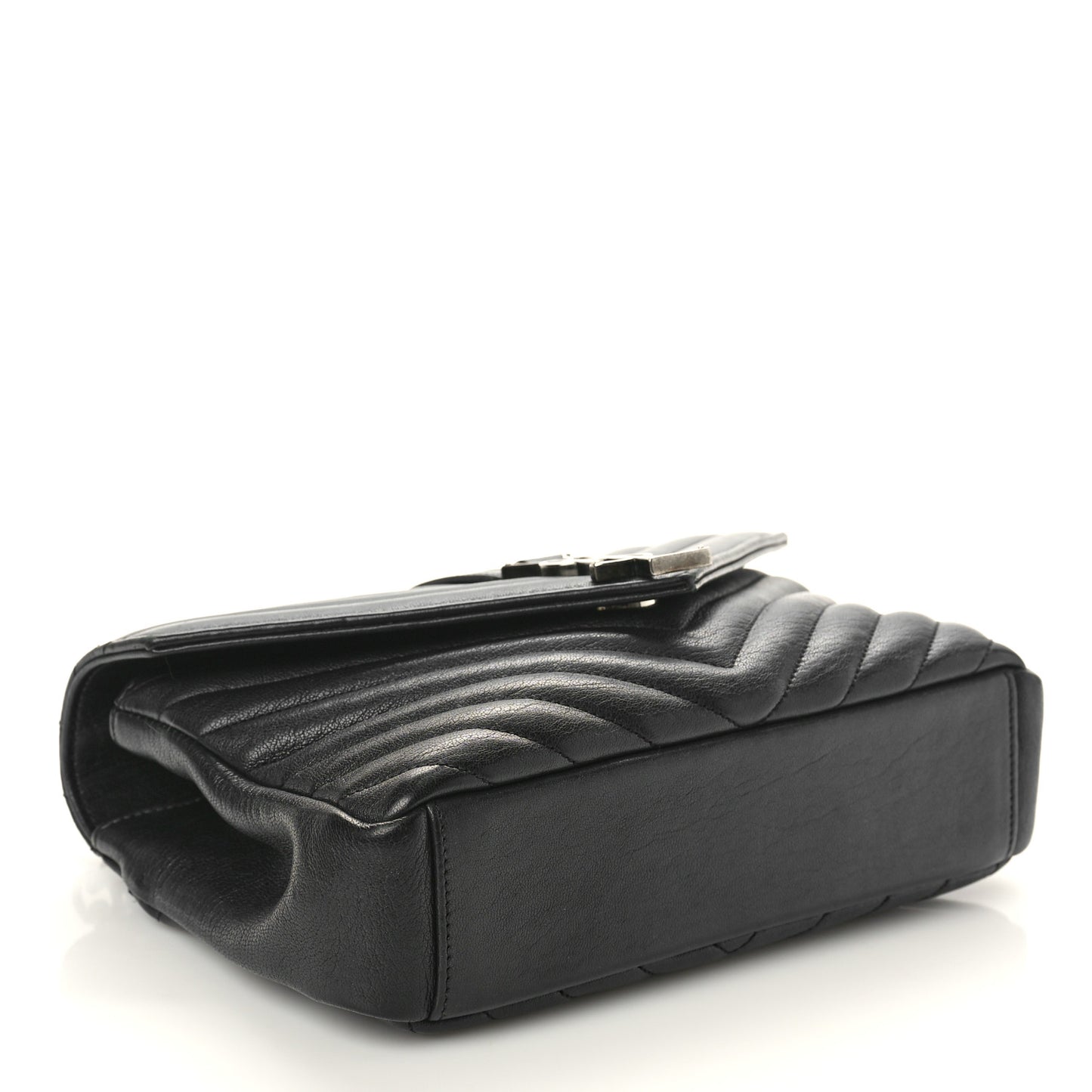 Sheepskin Matelasse Chevron Monogram Medium College Bag Black