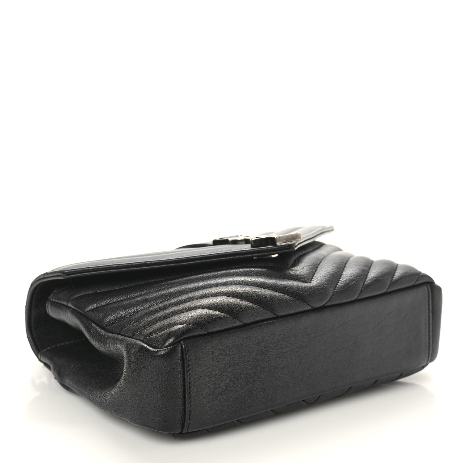 Saint Laurent Sheepskin Matelasse Chevron Monogram Medium College Bag Black 4 of 11