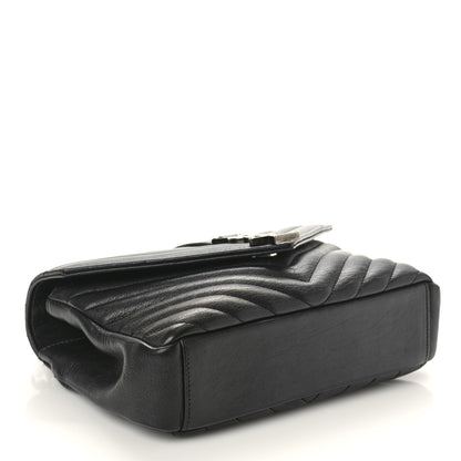 Saint Laurent Sheepskin Matelasse Chevron Monogram Medium College Bag Black 4 of 11