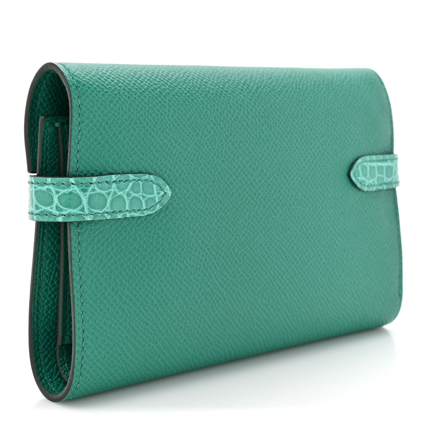 Hermes Epsom Shiny Alligator Kelly Medium Wallet Vert Jade 3 of 10