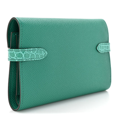 Hermes Epsom Shiny Alligator Kelly Medium Wallet Vert Jade 3 of 10
