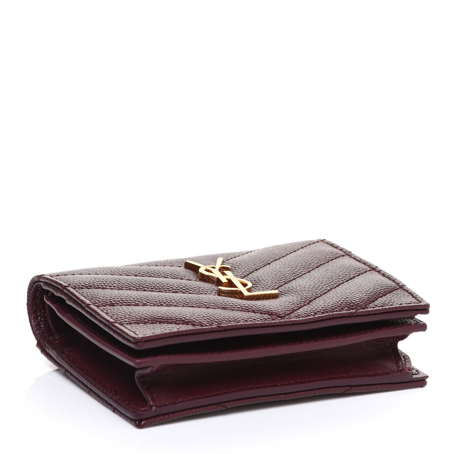 Saint Laurent Grain De Poudre Matelasse Chevron Monogram Card Case Bordeaux 4 of 8