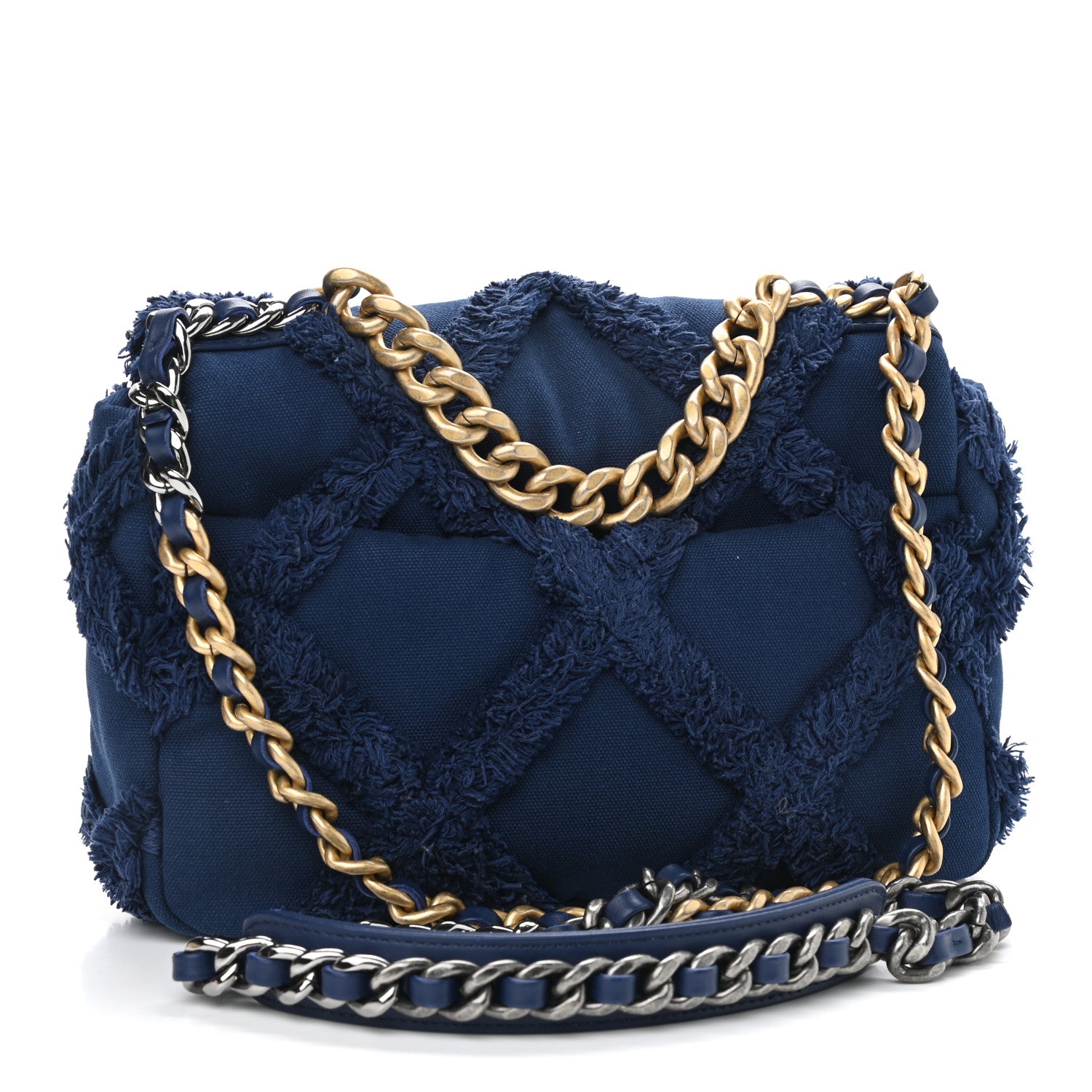 Chanel Cotton Canvas Quilted Medium Chanel 19 Flap Navy Blue 3 of 11