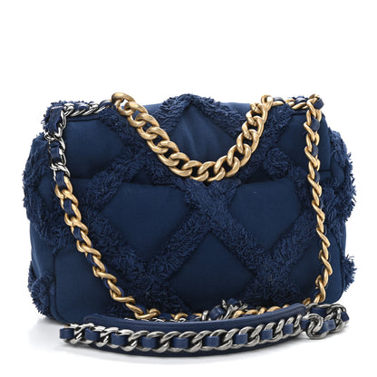 Chanel Cotton Canvas Quilted Medium Chanel 19 Flap Navy Blue 3 of 11