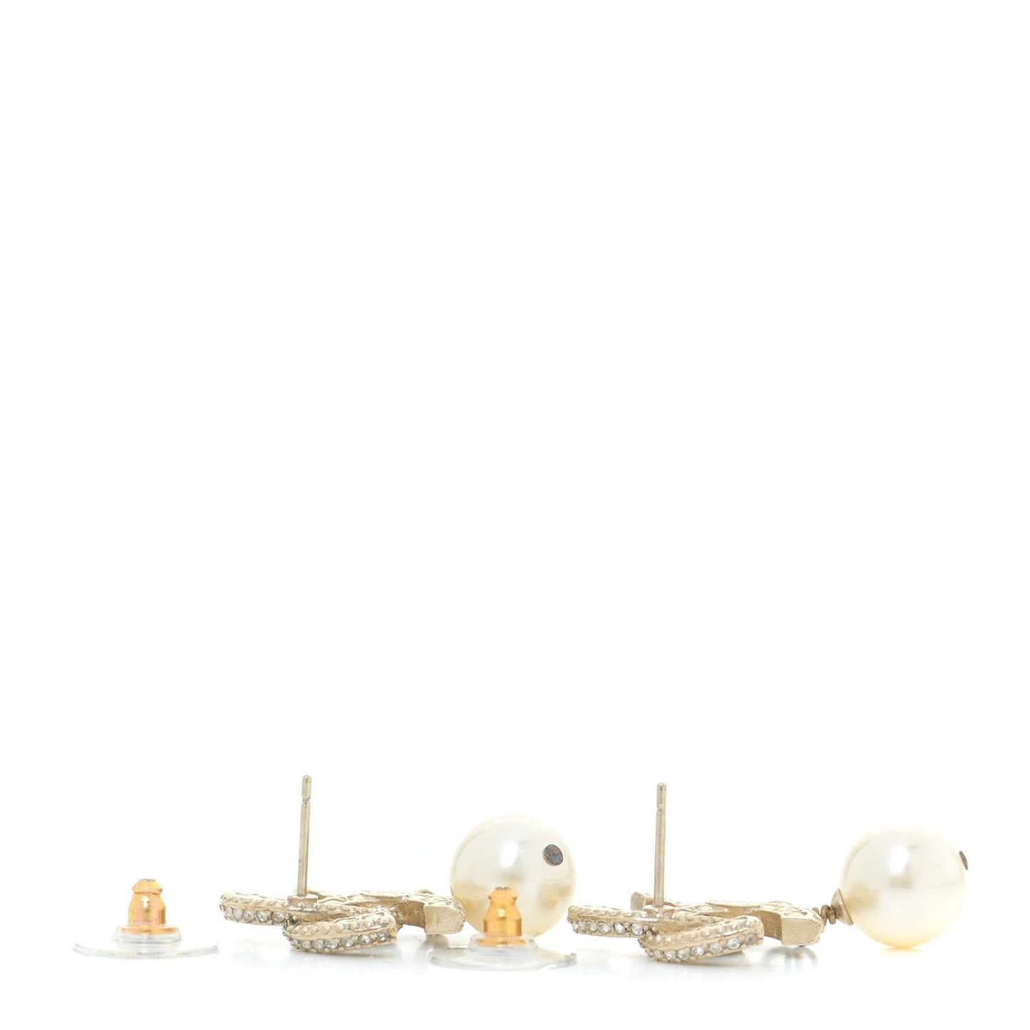 Crystal Pearl CC Drop Earrings Gold