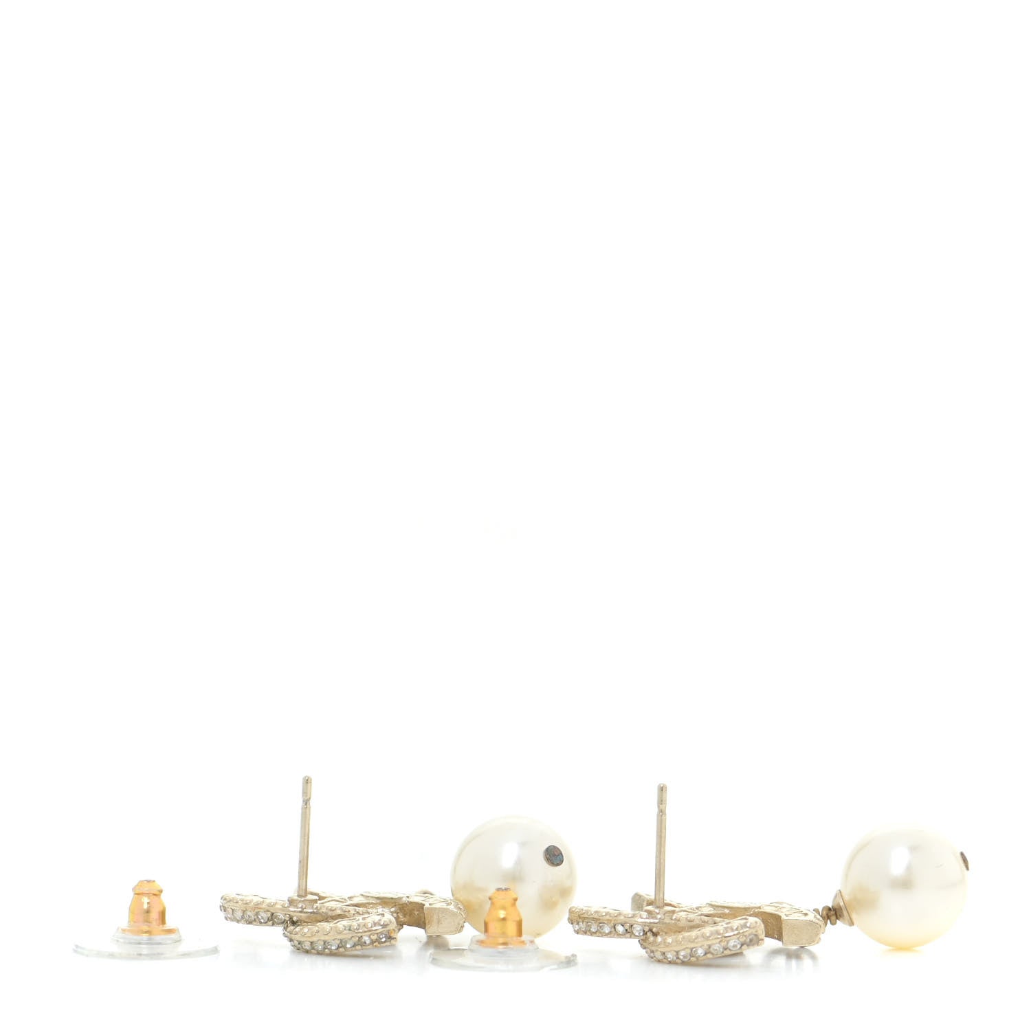Chanel Crystal Pearl CC Drop Earrings Gold 3 of 5