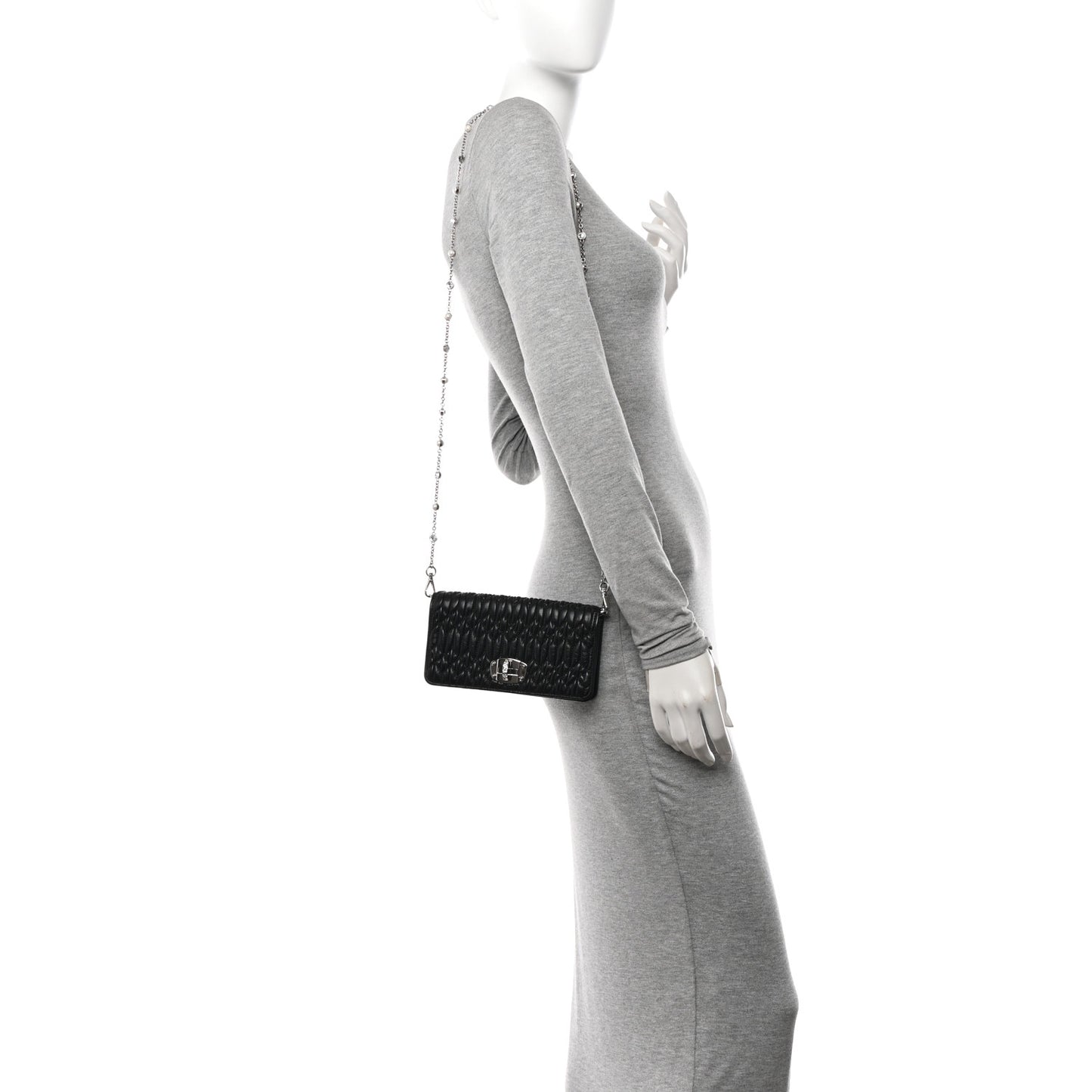 Nappa Matelasse Crystal Chain Wallet On Chain Black