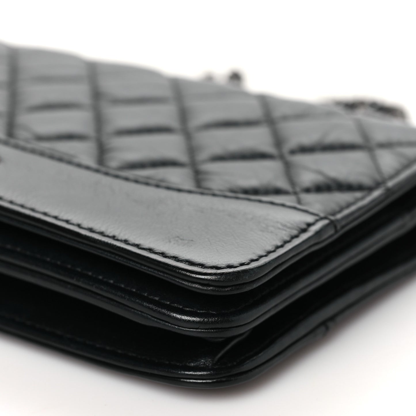 Aged Calfskin Quilted Gabrielle Wallet On Chain WOC Black