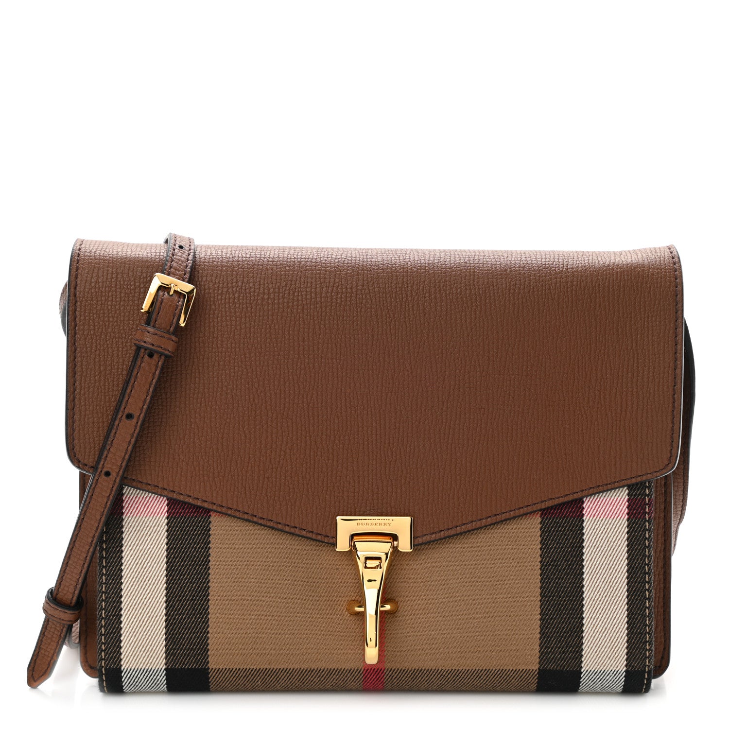 Burberry Derby Calfskin House Check Small Macken Crossbody Bag Tan 1 of 9