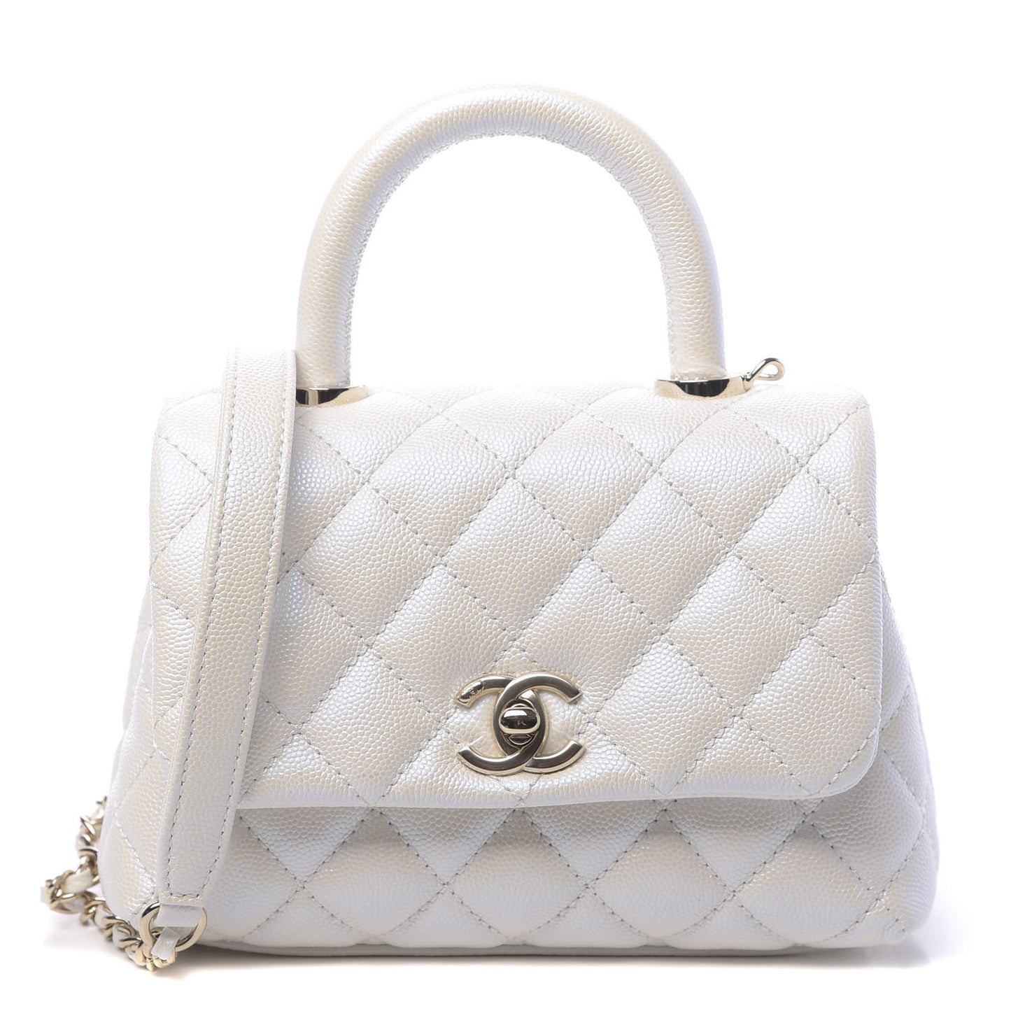 Iridescent Caviar Quilted Extra Mini Coco Handle Flap Ivory