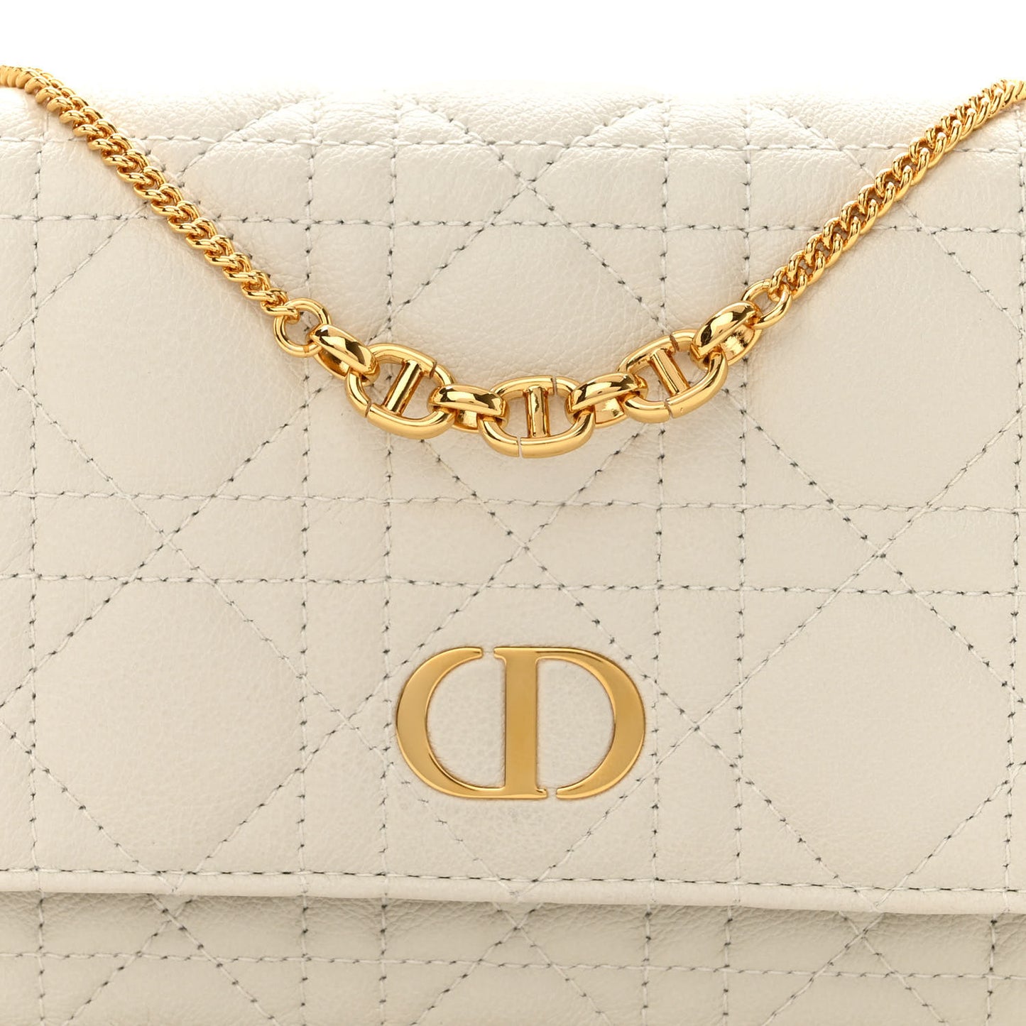 Supple Calfskin Caro Pouch with Chain Latte