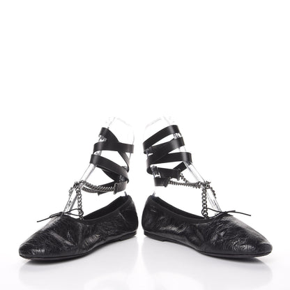Valentino Garavani Crackled Calfskin Rockstud Chain Ankle Ballerina Flats 39 Black 5 of 14