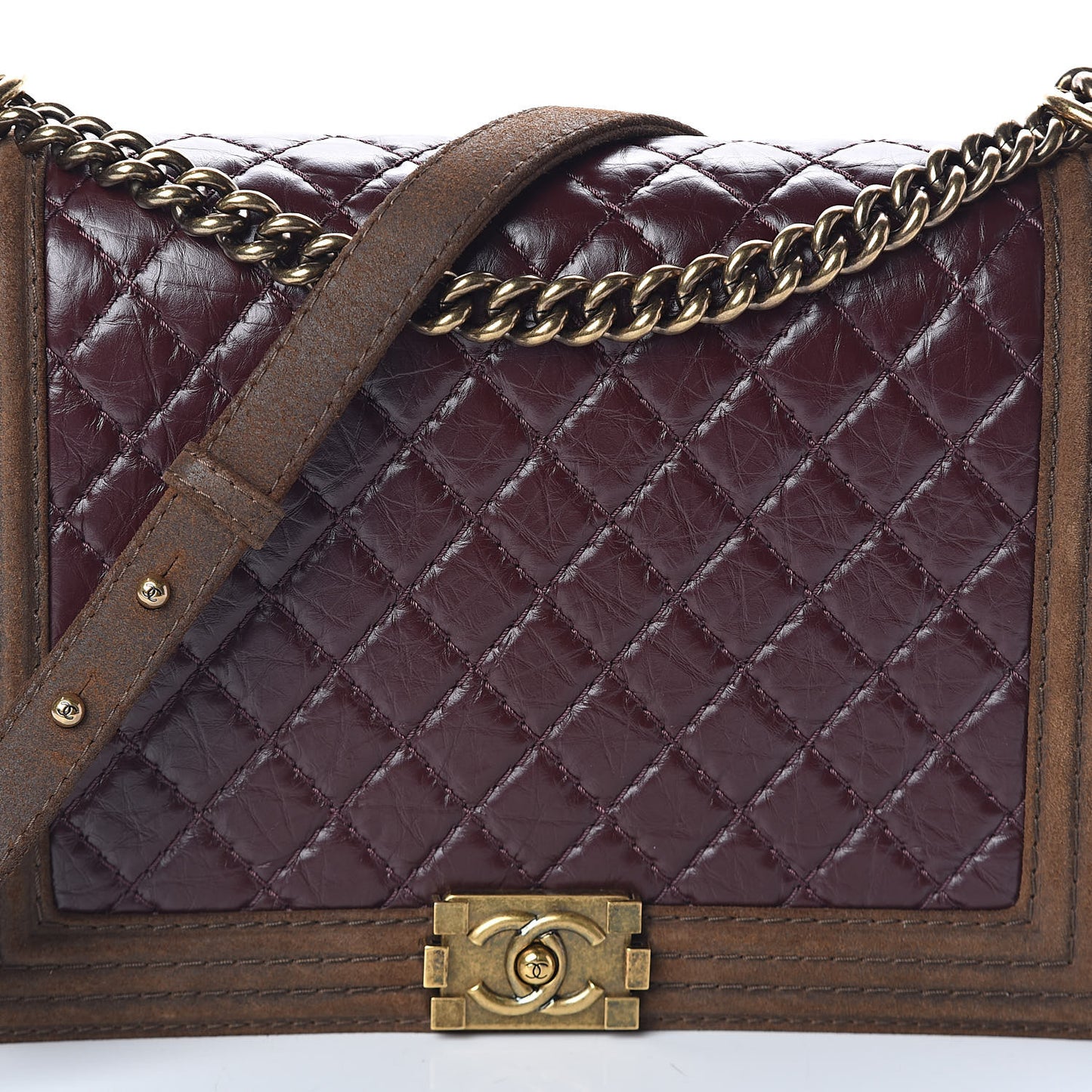 Aged Calfskin Nubuck Quilted Large Boy Flap Burgundy