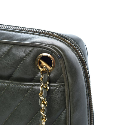 Chanel Lambskin Chevron Quilted Small Camera Case Green 10 of 14