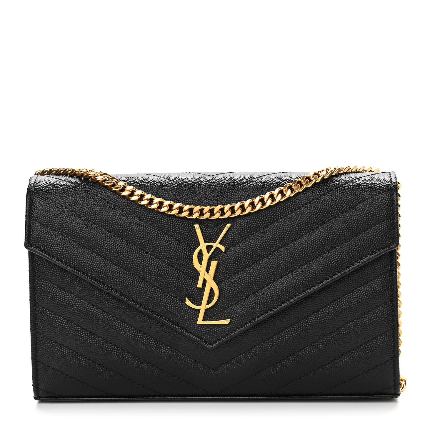 Grain De Poudre Matelasse Chevron Monogram Chain Wallet Black
