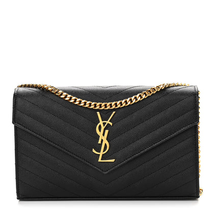 Saint Laurent Grain De Poudre Matelasse Chevron Monogram Chain Wallet Black 1 of 11