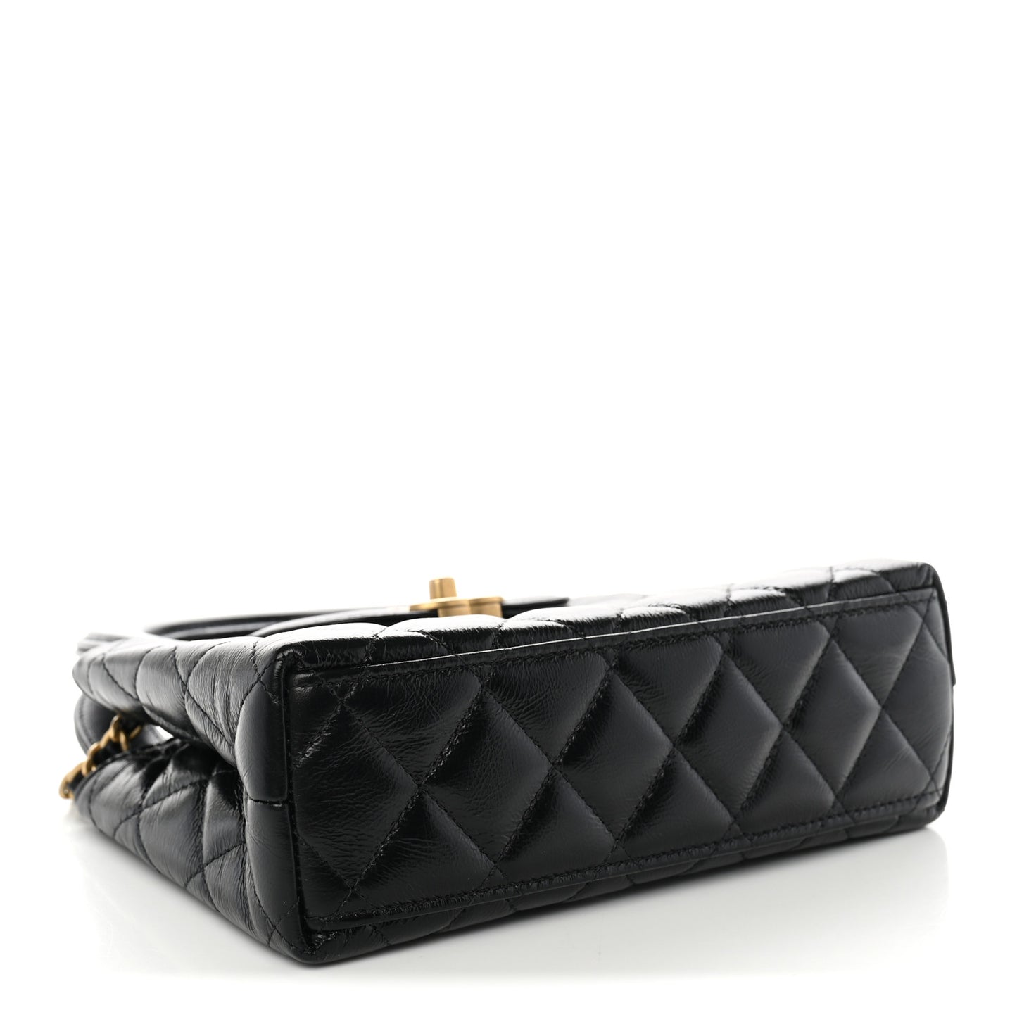 Shiny Aged Calfskin Quilted Nano Kelly Shopper Black