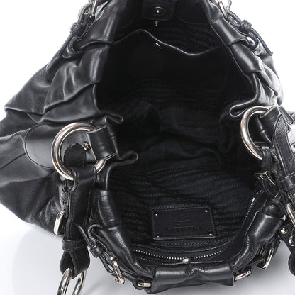 Prada Soft Calf Pleated Hobo Nero Black 8 of 13