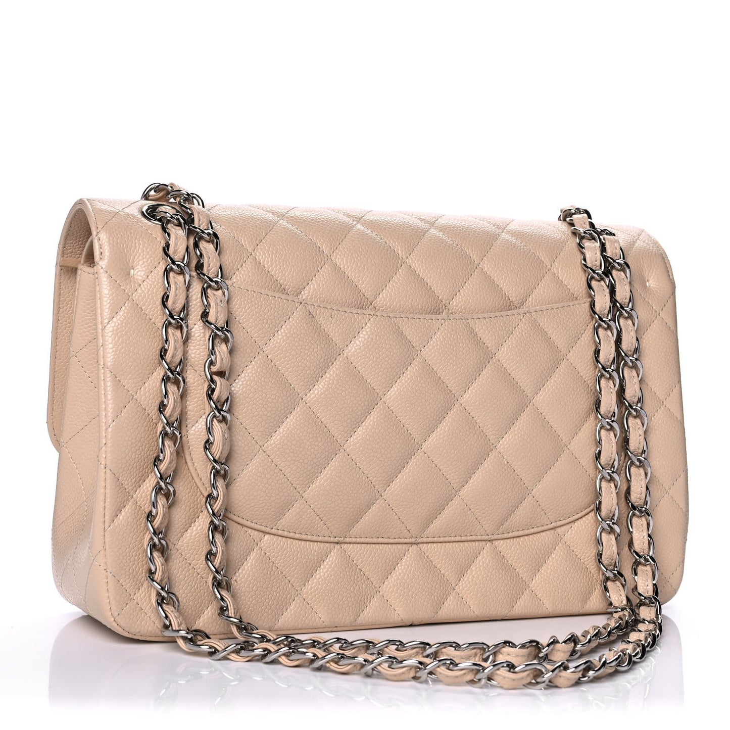 Caviar Quilted Jumbo Double Flap Beige Clair