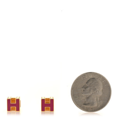 Hermes Gold Lacquered Cage d'H Earrings Rose Indien 2 of 6