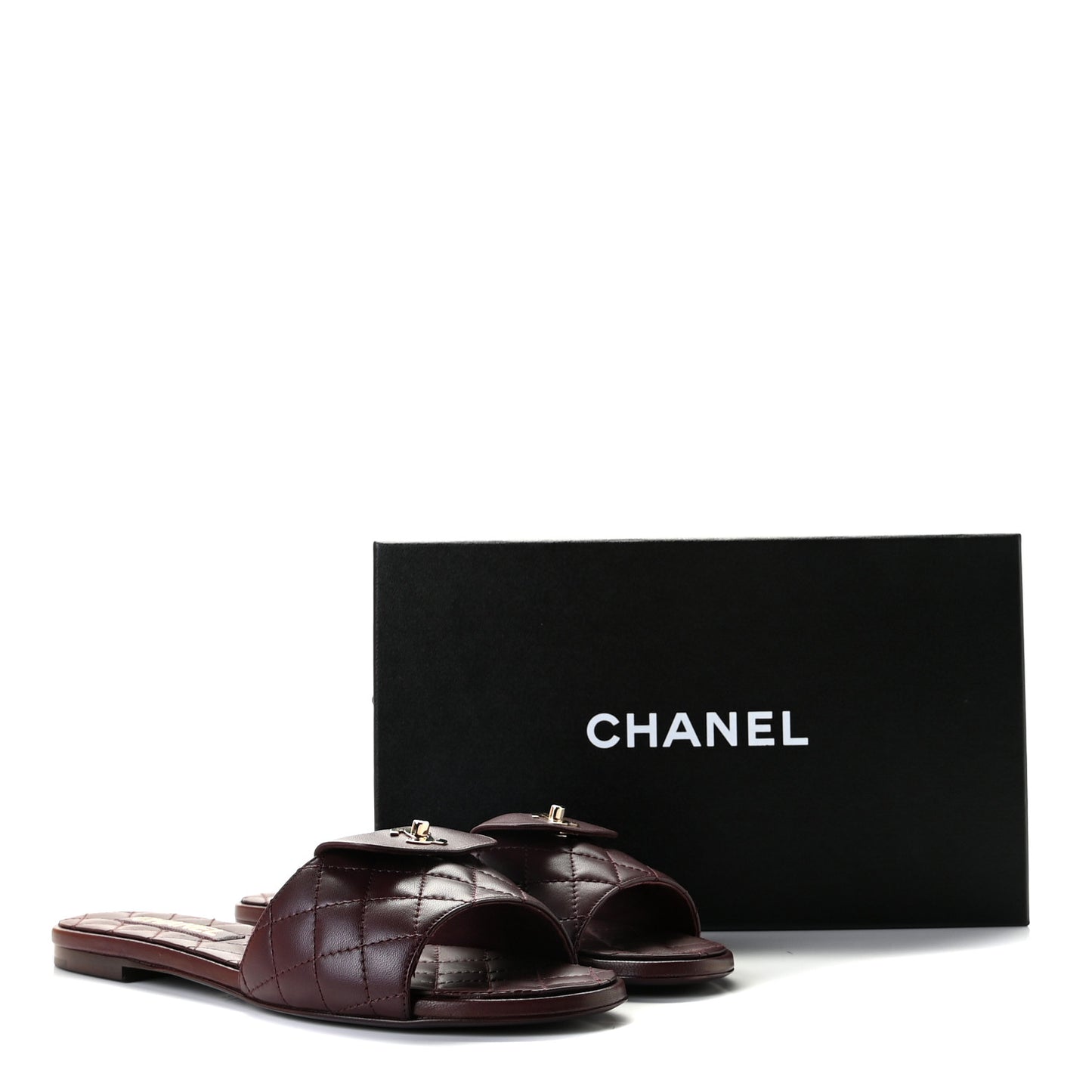 Lambskin Quilted CC Turnlock Sandals 40 Burgundy