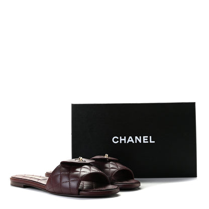 Chanel Lambskin Quilted CC Turnlock Sandals 40 Burgundy 4 of 12