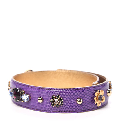 Dolce & Gabbana Lizard Embossed Metallic Crystal Strap Purple Gold 2 of 5