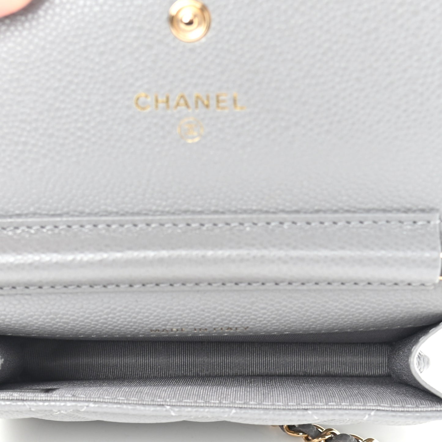 Caviar Quilted Miss Coco Clutch With Chain Grey