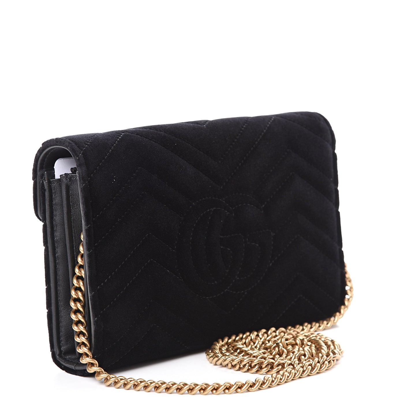 Velvet Matelasse GG Marmont Chain Wallet Black