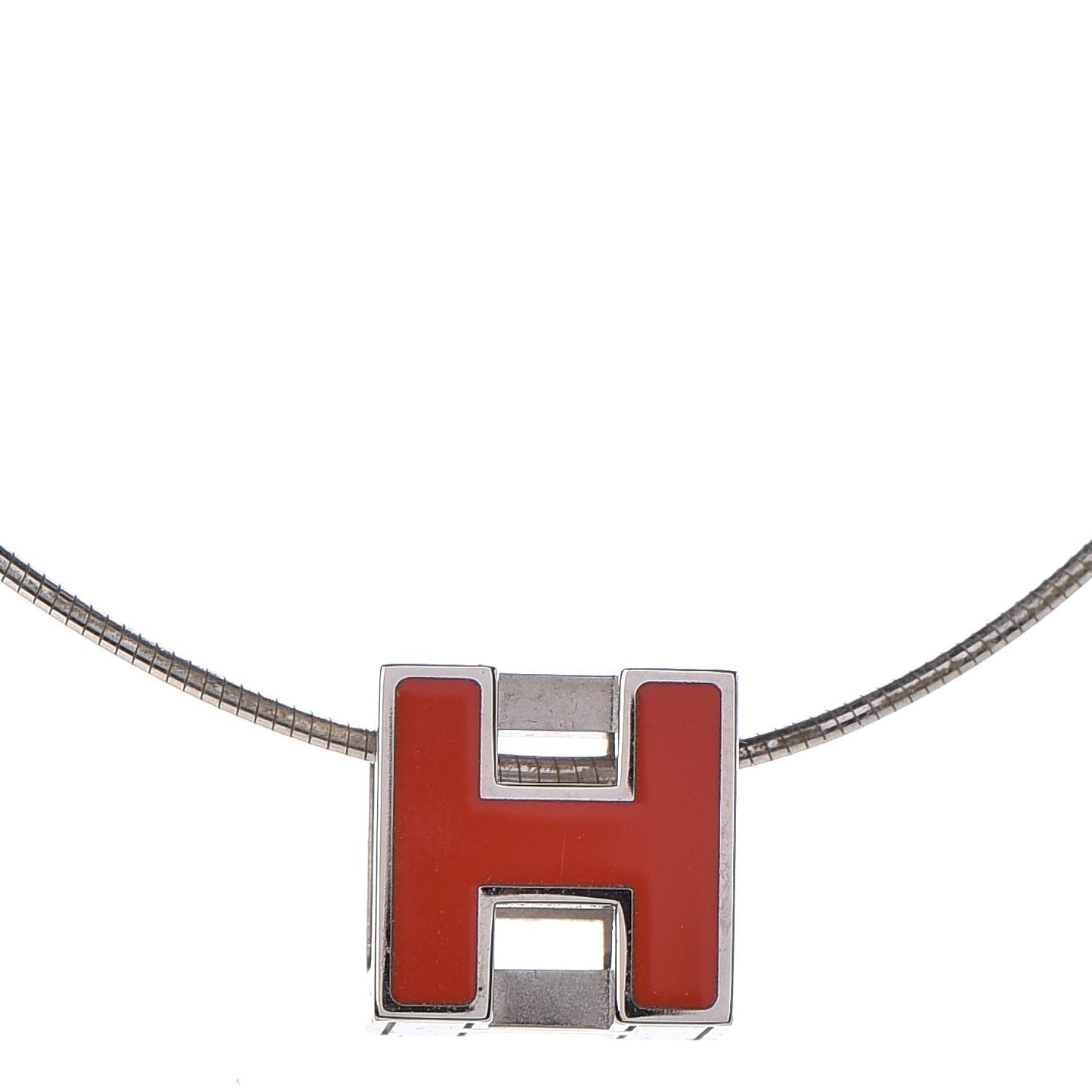 Palladium Lacquered Cage d'H Pendant Necklace Orange Fonce