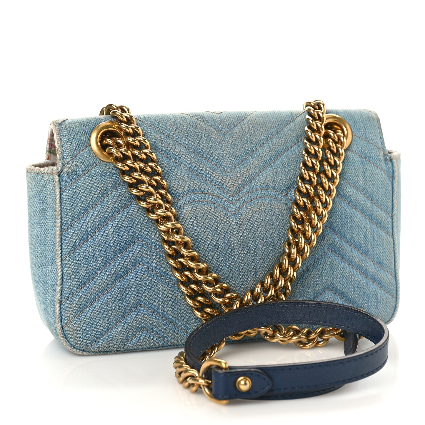 Denim Matelasse Mini Pearly GG Marmont Shoulder Bag Blue