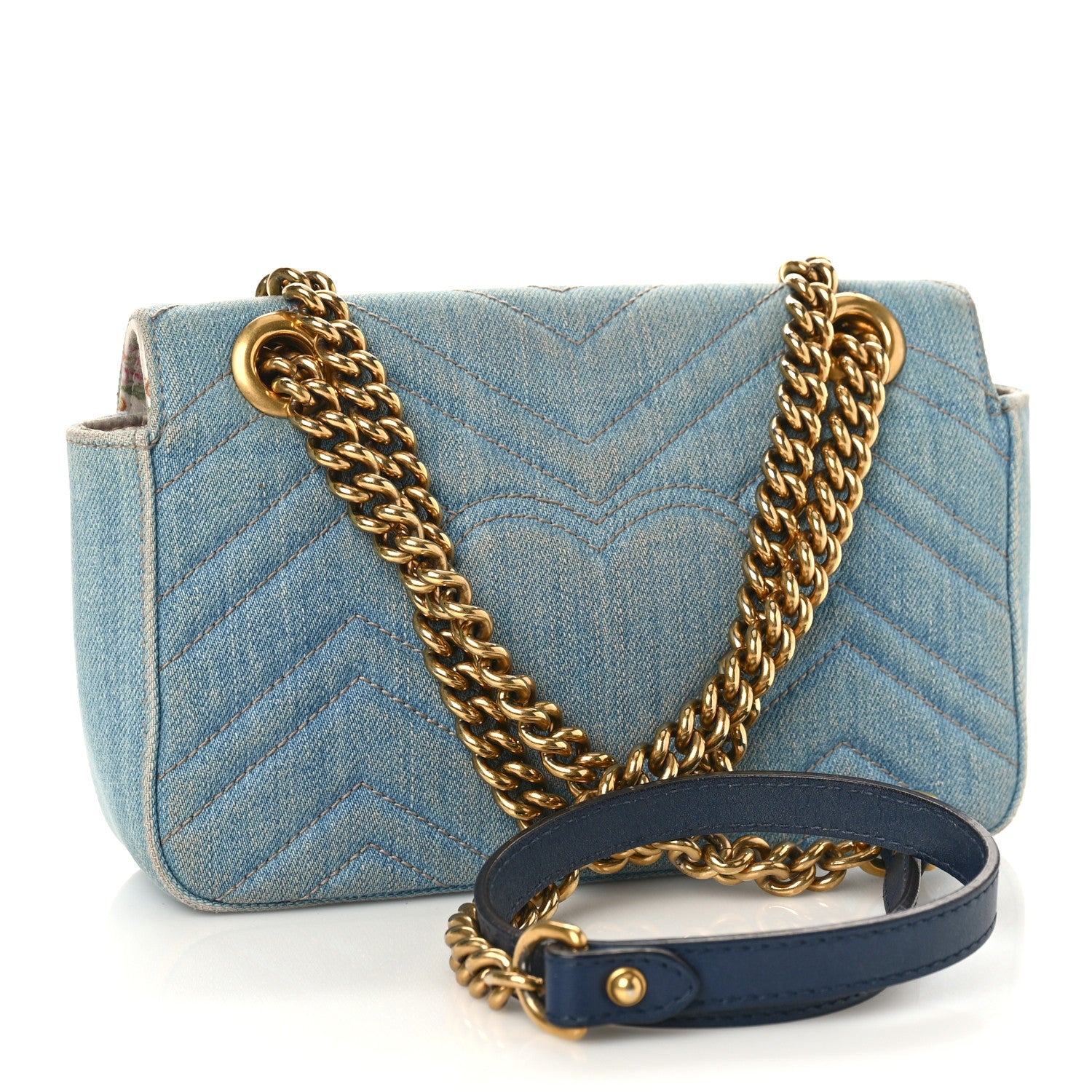 Gucci Denim Matelasse Mini Pearly GG Marmont Shoulder Bag Blue 3 of 13