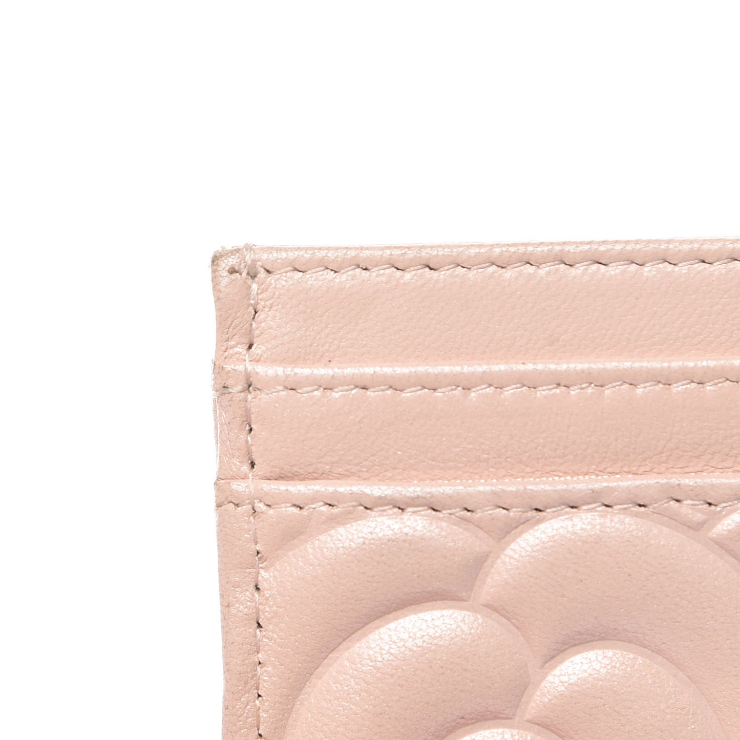 Lambskin Camellia Embossed Card Holder Pink