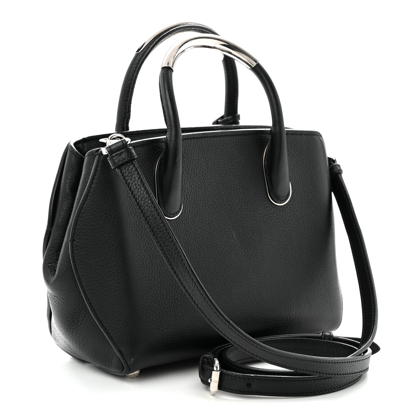 Grained Calfskin Small Open Bar Tote Black