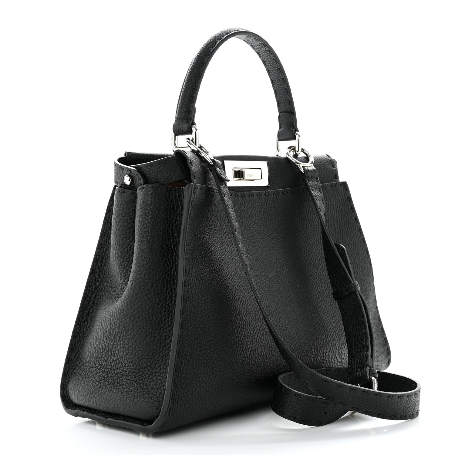 Fendi Cuoio Romano Selleria Bi-Color Medium Peekaboo Iconic Satchel Black Mou 3 of 10