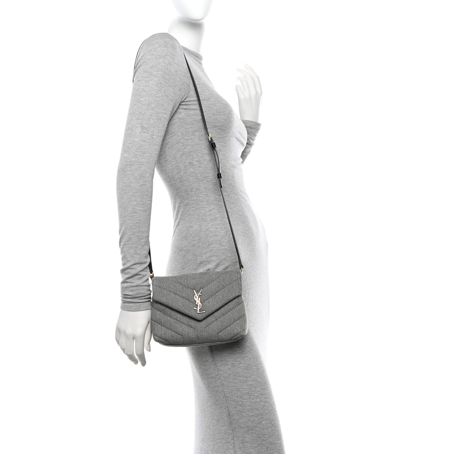 Denim Y Quilted Monogram Toy Loulou Crossbody Bag Grey
