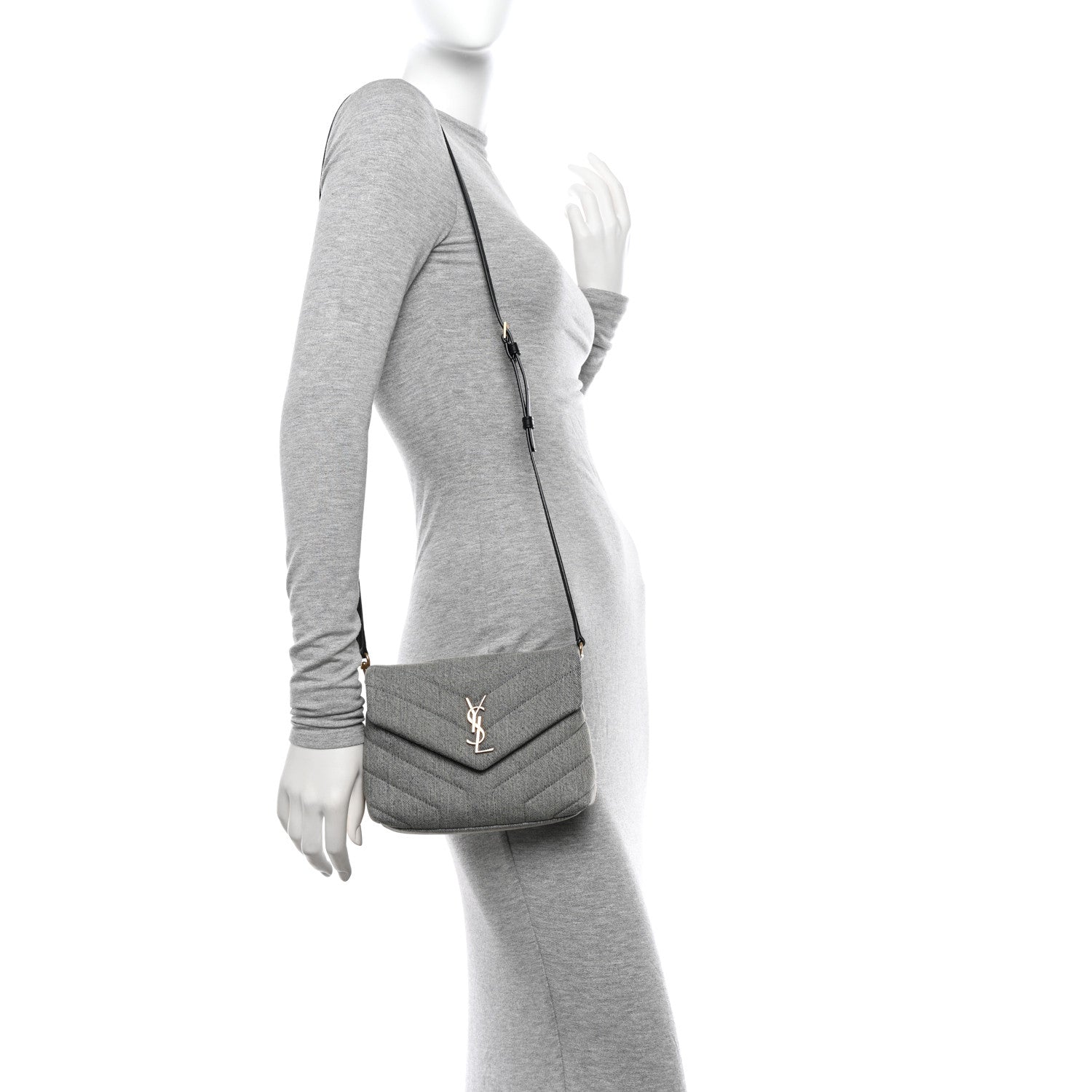 Saint Laurent Denim Y Quilted Monogram Toy Loulou Crossbody Bag Grey 2 of 11