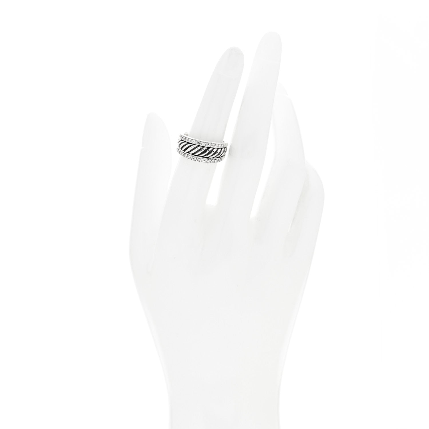 David Yurman Sterling Silver Diamond Cable Band Ring 52 6 2 of 5
