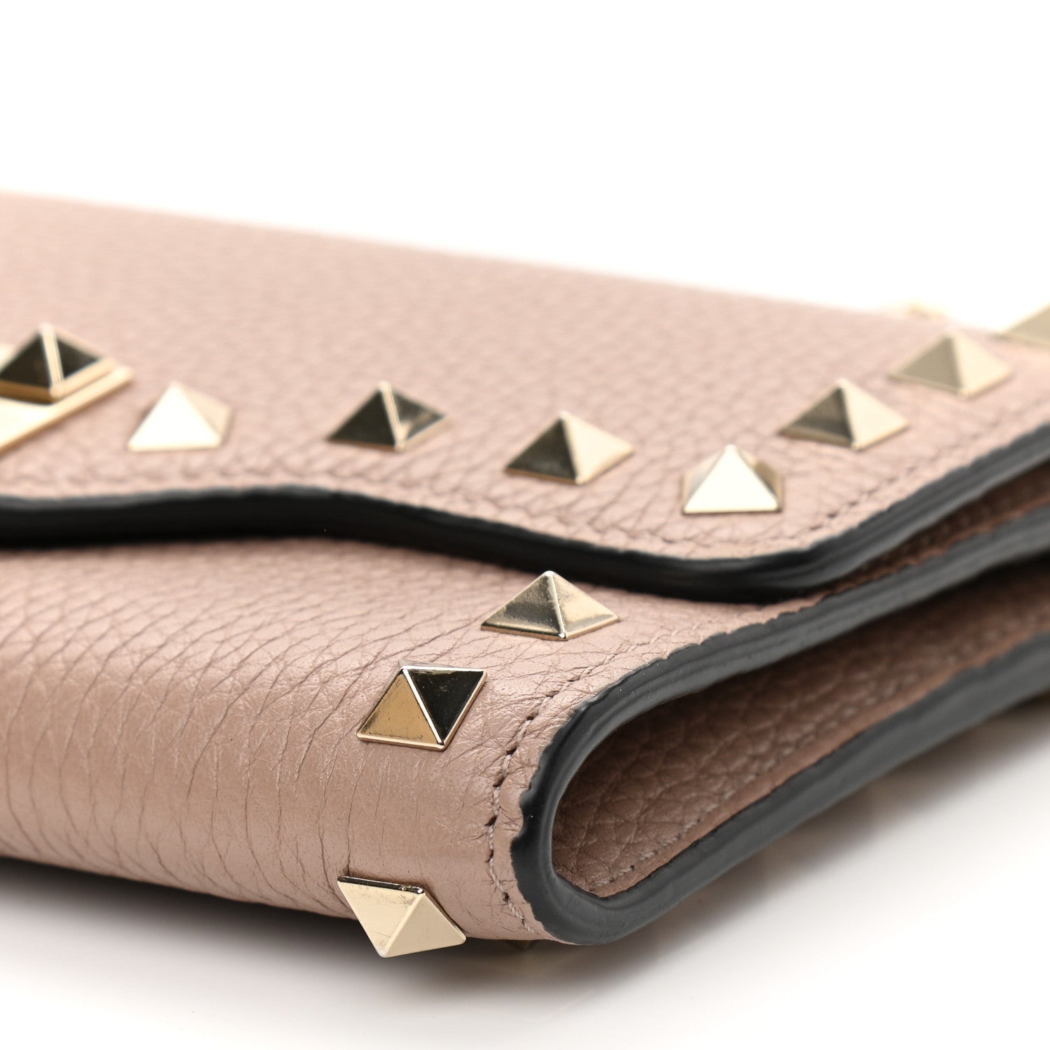 Valentino Garavani Pebbled Calfskin Rockstud Flip Lock Wallet On Chain Poudre 9 of 9