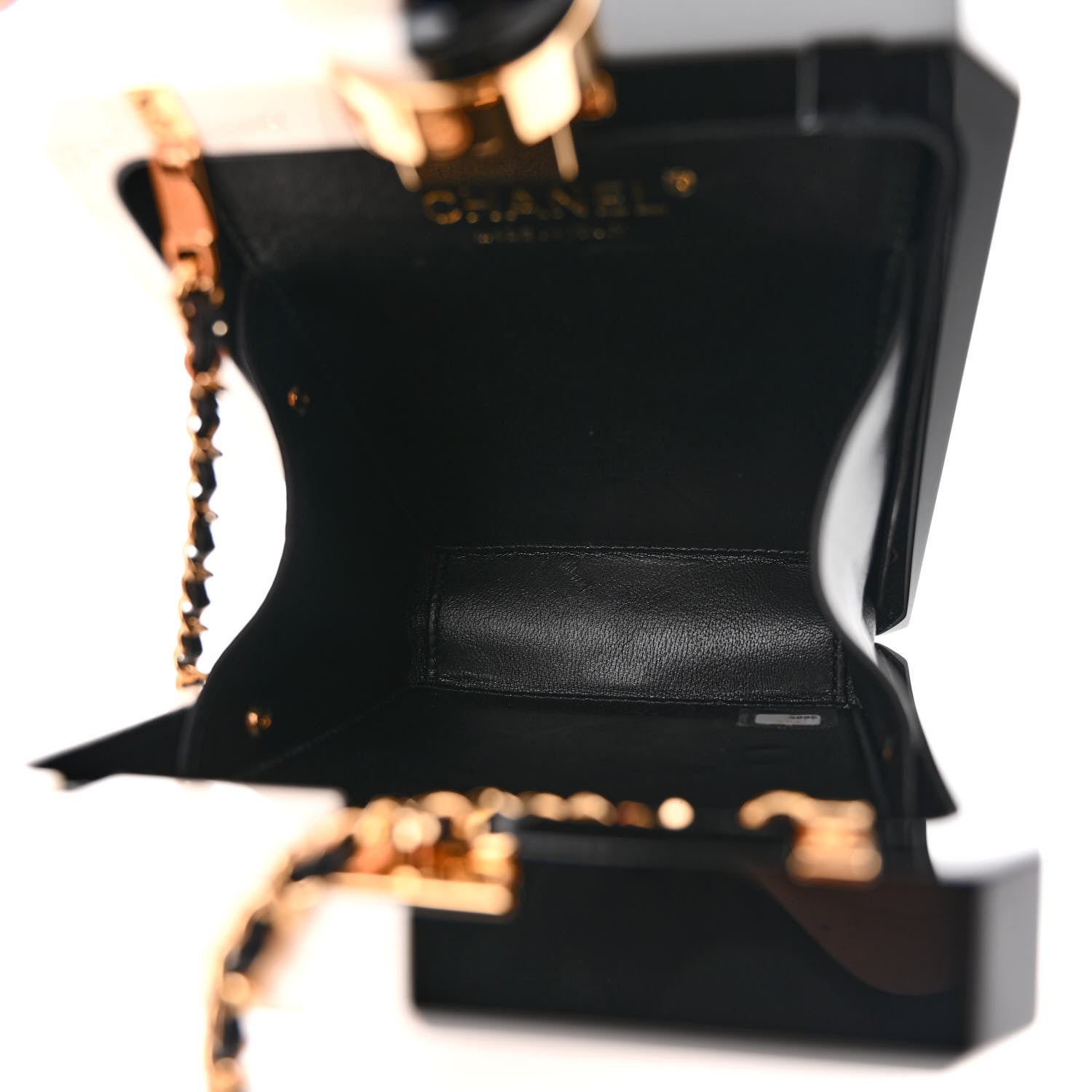 Chanel Plexiglass Perfume Bottle Clutch White Black 5 of 10