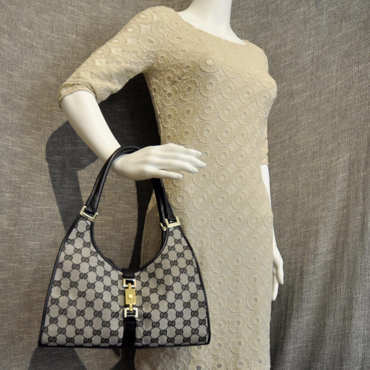 Gucci Monogram Bardot Shoulder Bag Black 3 of 10