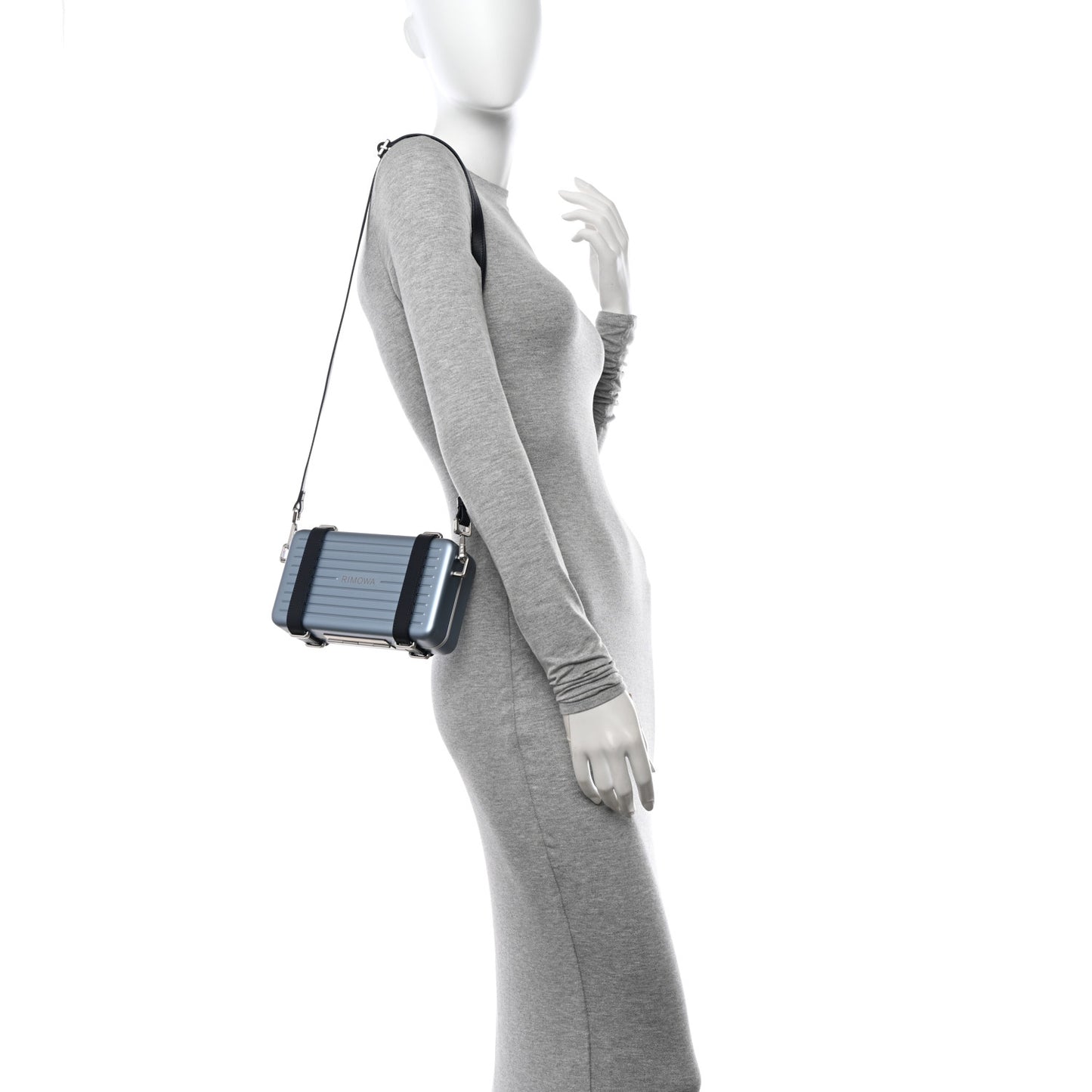X RIMOWA Aluminum Personal Clutch On Strap Bleu