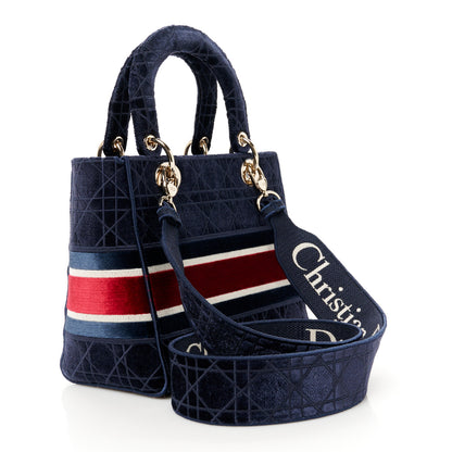 Christian Dior Velvet Cannage Medium Lady D-Lite Blue Red White 3 of 10
