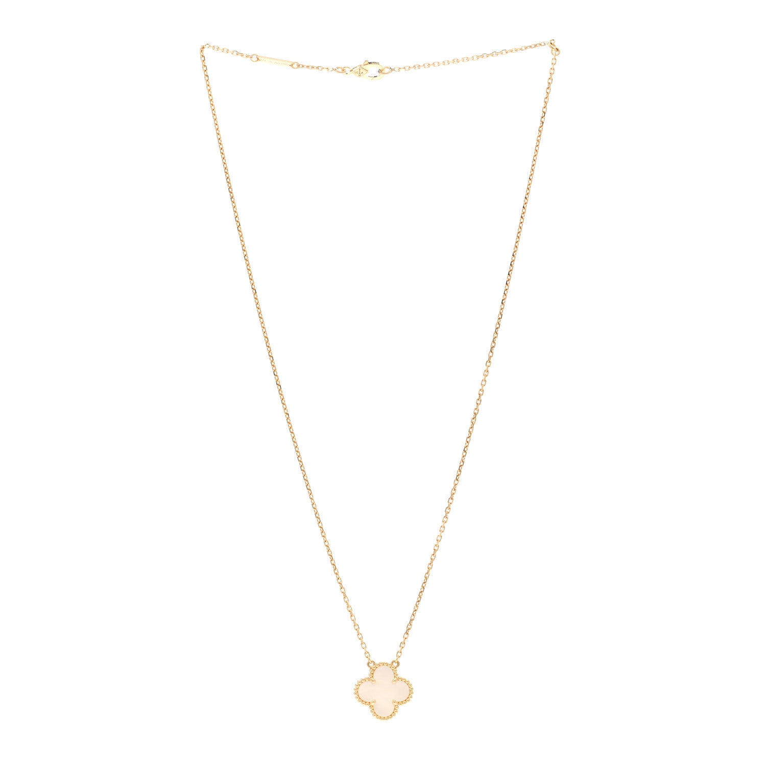 Van Cleef & Arpels 18K Yellow Gold Mother of Pearl Vintage Alhambra Pendant Necklace 3 of 6