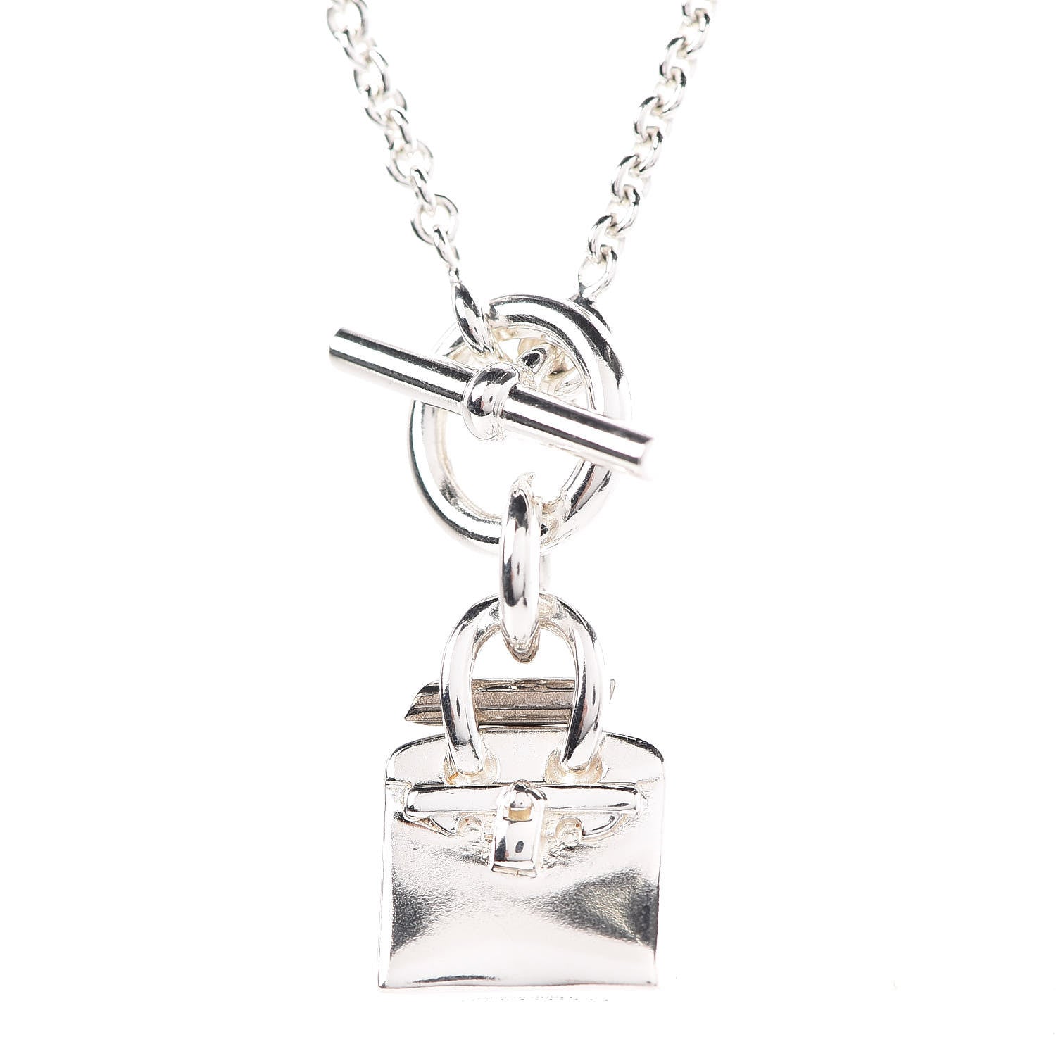 Hermes Sterling Silver Birkin Amulette Pendant Necklace 4 of 5
