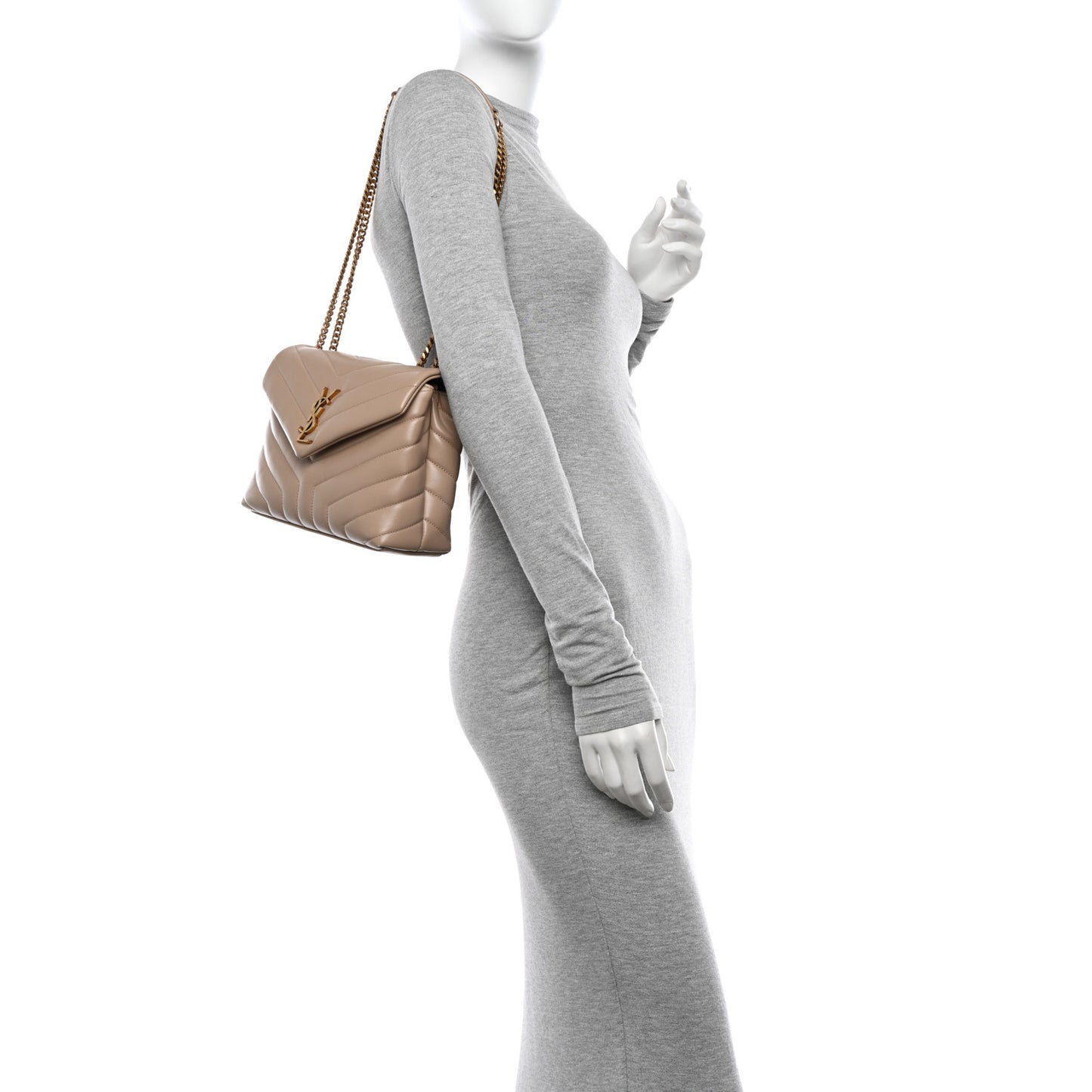Calfskin Y Quilted Monogram Small Loulou Chain Satchel Dark Beige