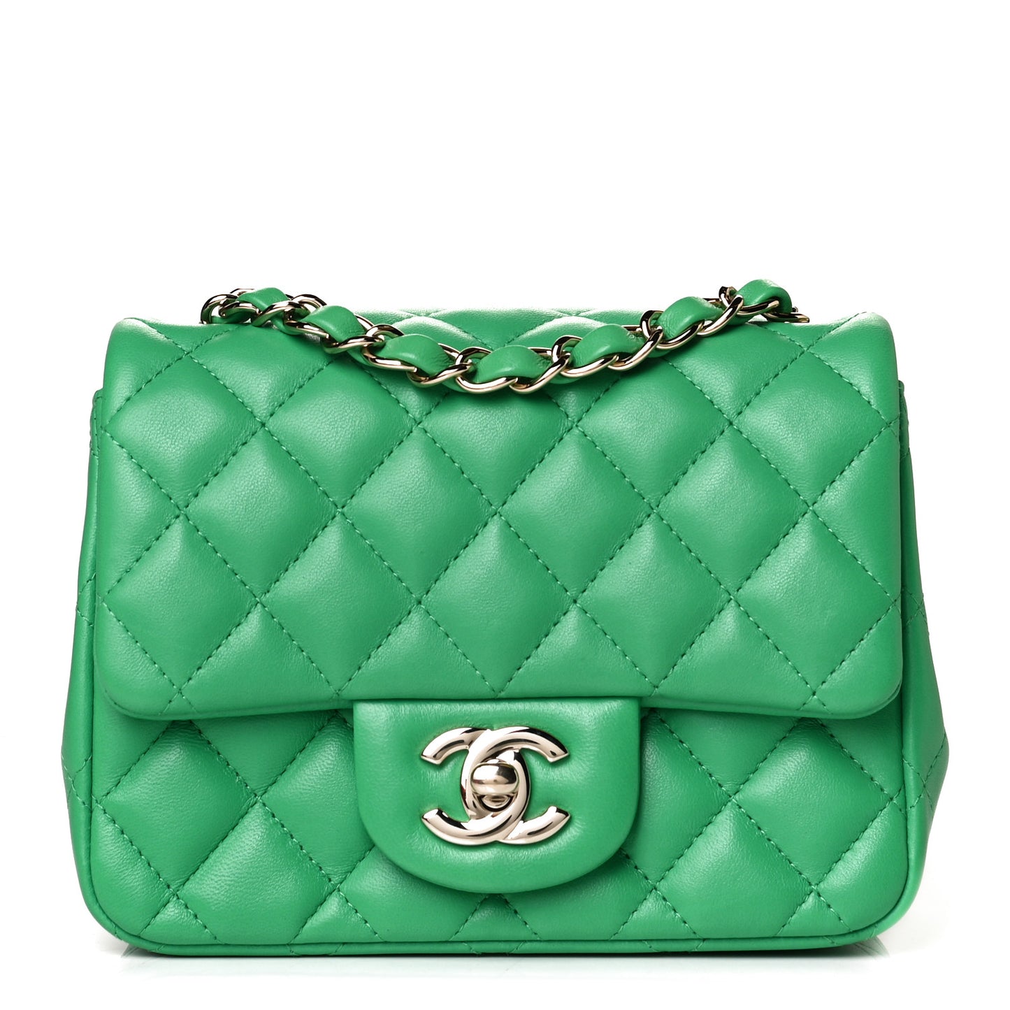 Lambskin Quilted Mini Square Flap Green