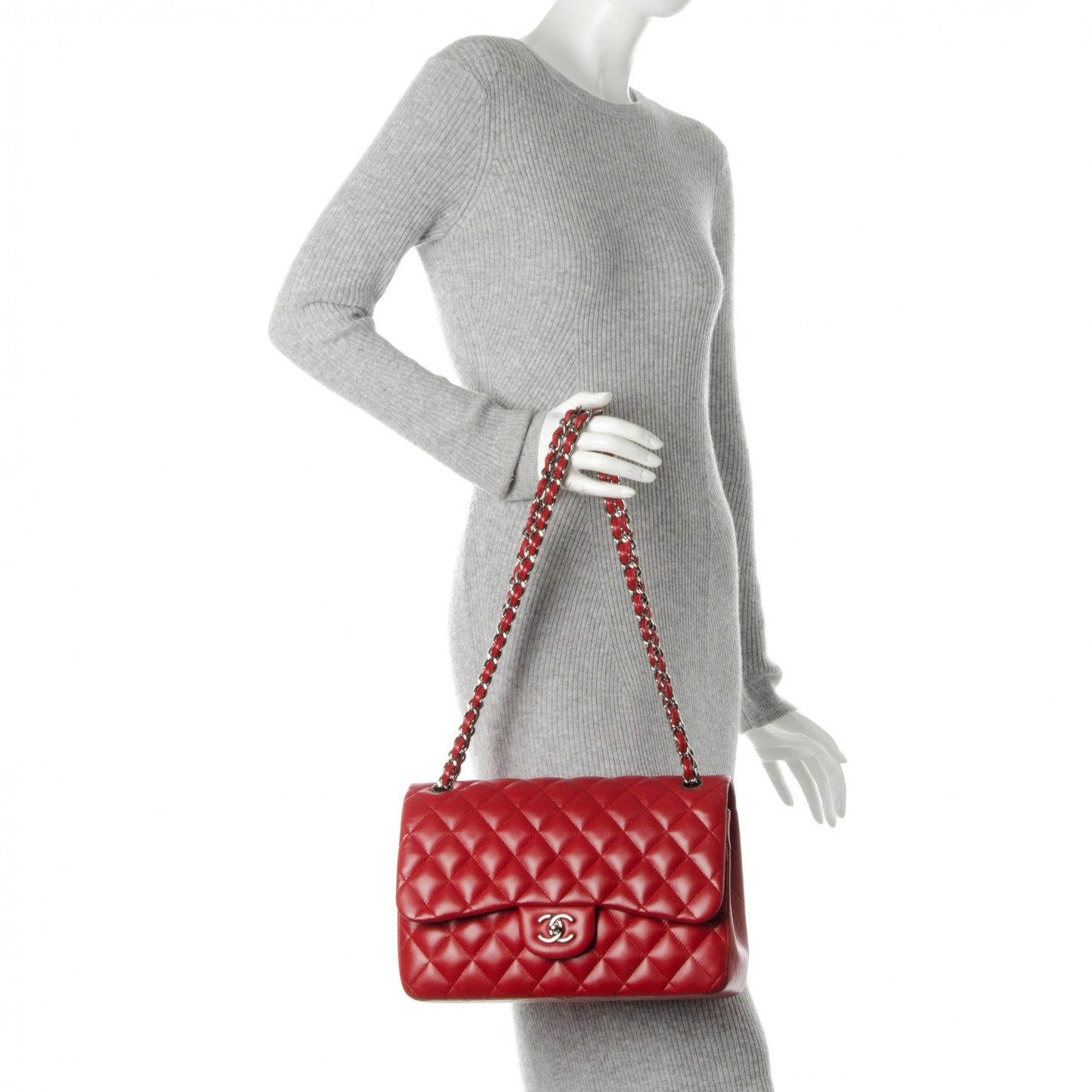 Lambskin Quilted Jumbo Double Flap Red