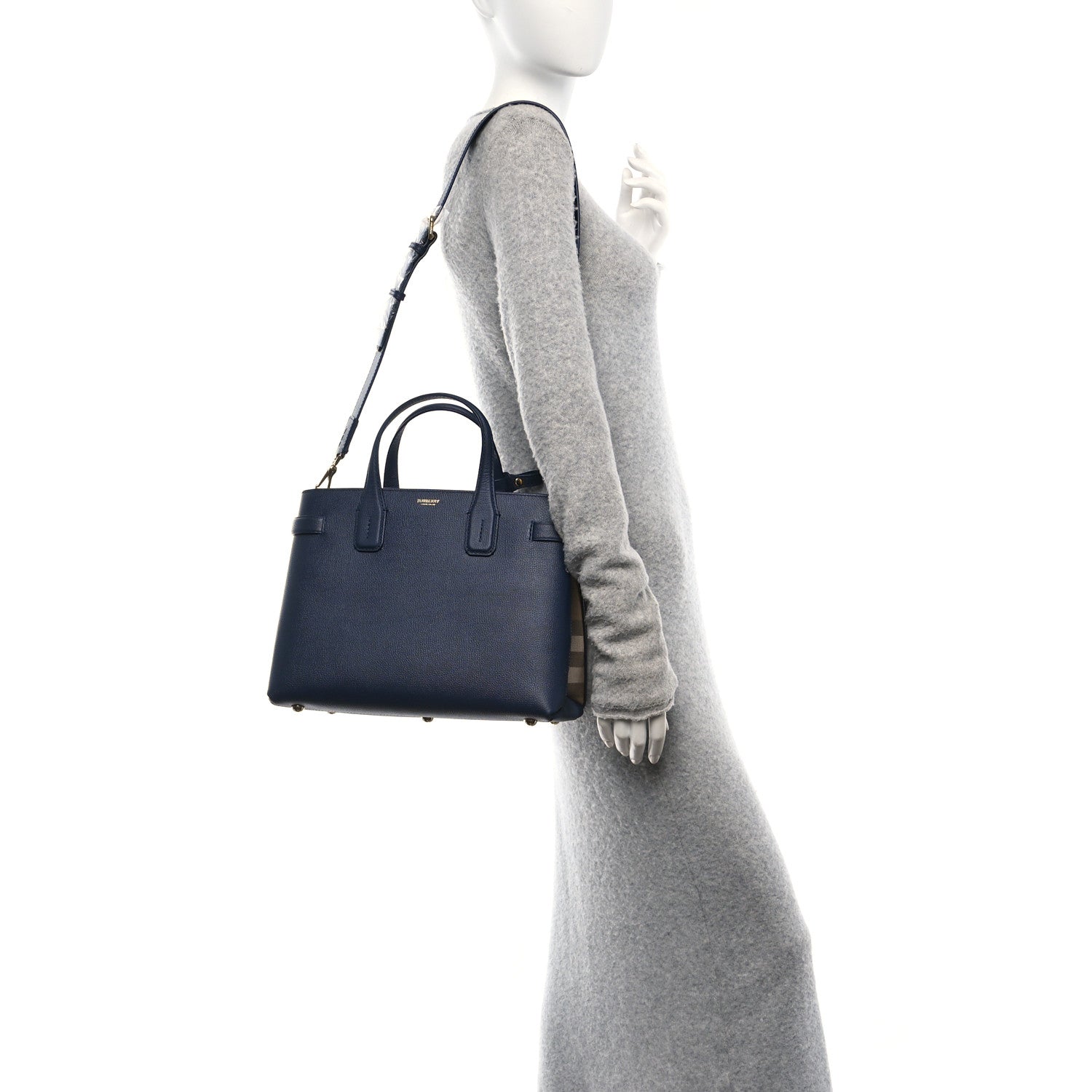 Burberry Derby Calfskin House Check Medium Banner Tote Ink Blue 2 of 10
